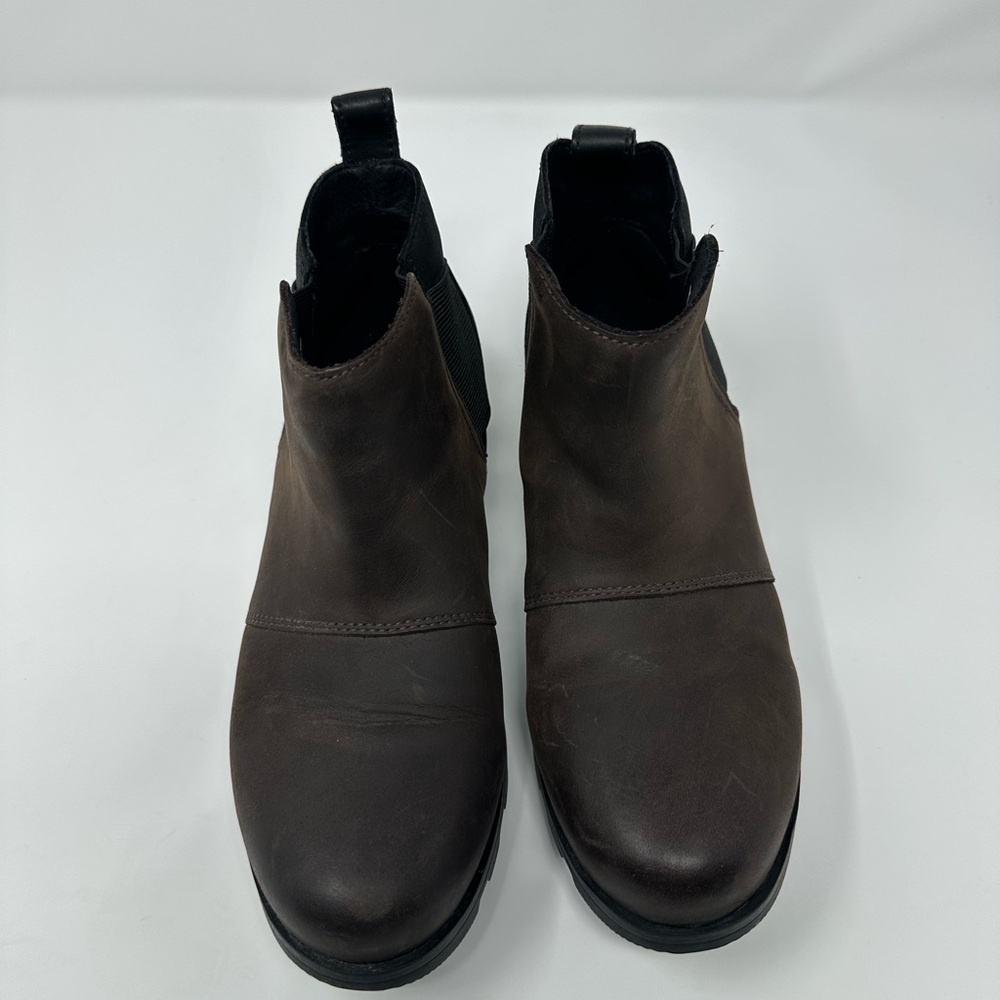 Sorel Womens Size 7 .5 Emelie Chelsea Boots Quarry Black Leather Waterproof Shoe - Picture 9 of 12